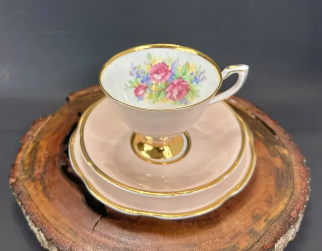 Vintage Clare Pink Bone China TeaCup, Saucer & Tea Plate Trio Made In England