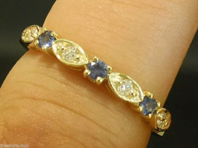 R103 Genuine 9ct Gold NATURAL Diamond Sapphire Eternity Stackable Ring size W