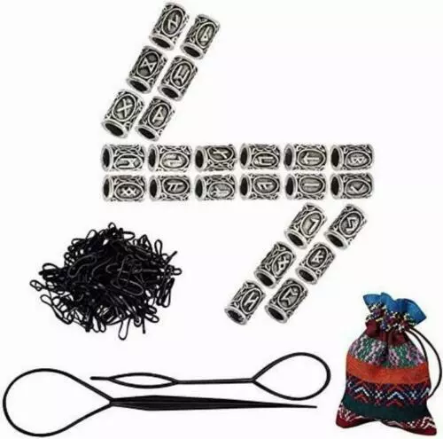 24Pcs Viking Beard Beads for Men Beard Rings Vikings Runes Beads Norse Dreadlock