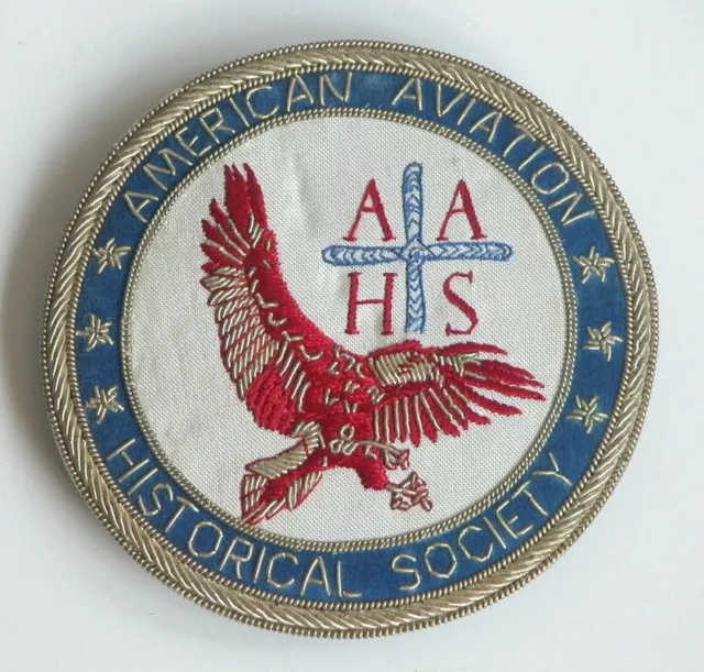 Vtg 1950s US AMERICAN AVIATOR HISTORICAL SOCIETY Pin Gold Stitching Patch MINTY