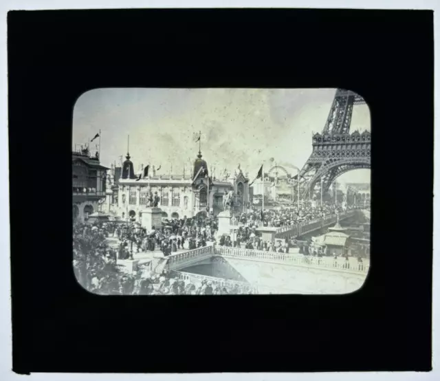 Ancienne photo sur plaque de verre PARIS - Tour Eiffel - Exposition Universelle