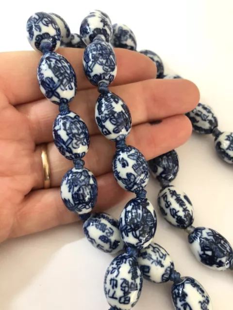 Vintage 28” 112g Large Hand Painted Chinese Export Story Porcelain Bead Necklace