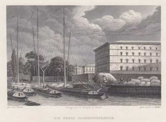 Berlin Packhofsgebäude Original Stahlstich Müller 1833