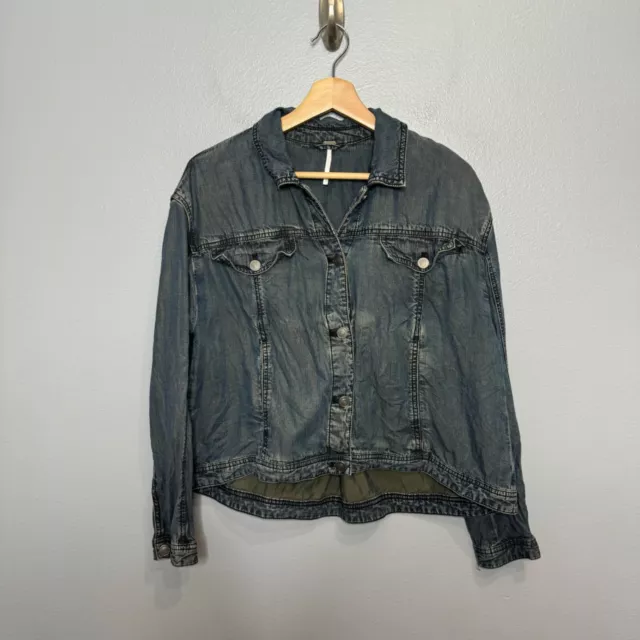 FREE PEOPLE tencel swing jacket dark wash size S Small Womens Boho Casual