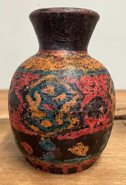 Vintage Aztec Studio Pottery Terracotta Small Tourist Ware Vase 11cm Tall