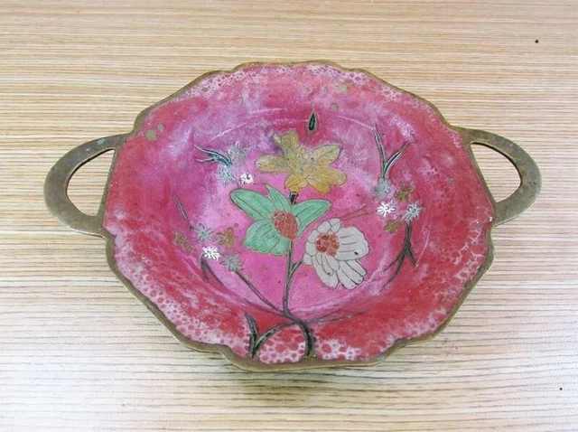 Antique  Cold Enamel Flower Decoration  Brass Sugar Bowl  Decorative Home Gift
