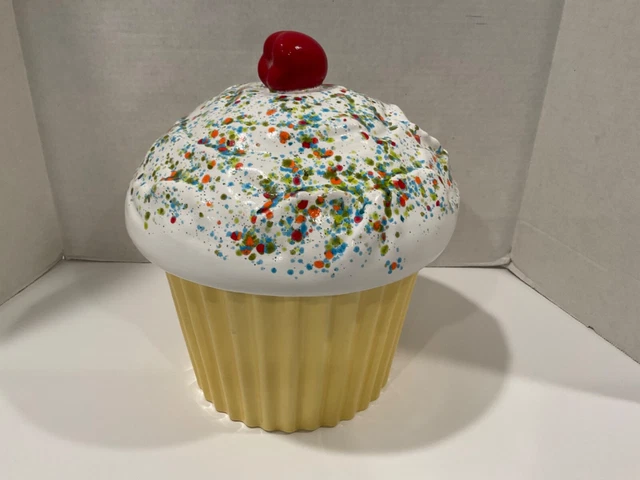 Vintage 1977 E.S. Molds Cupcake Cookie Jar Canister large and EXC Condition