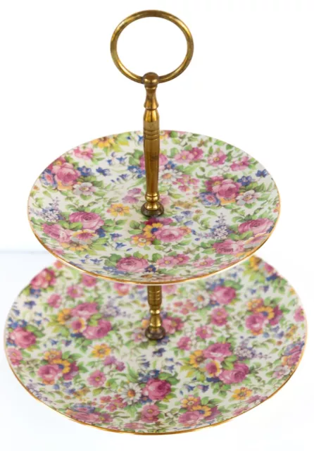 Vtg Royal Winton Grimwades Summertime 2 Tier Handled Chintz Serving Tray Teatime