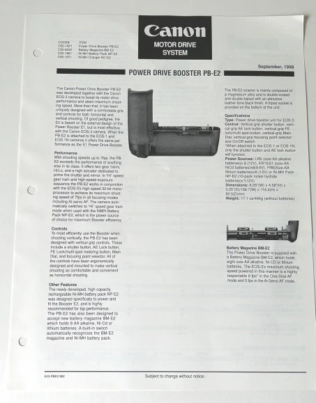 Canon PBE2 Power Drive Booster pour EOS1V, EOS1N & EOS3