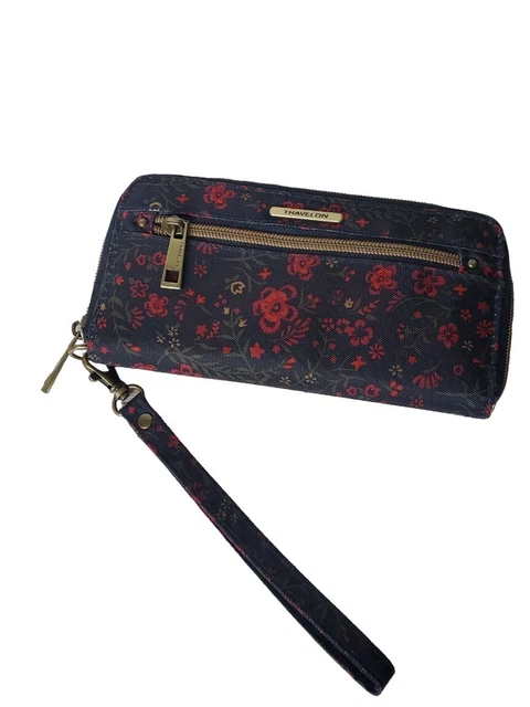 Travelon Wallet Wristlet Safe ID RFID Women's Zip Clutch Floral Navy