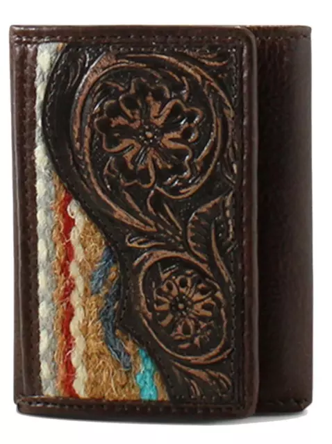 Ariat Western Mens Wallet Trifold Leather Tooled Floral Aztec Rug Brown A3552202