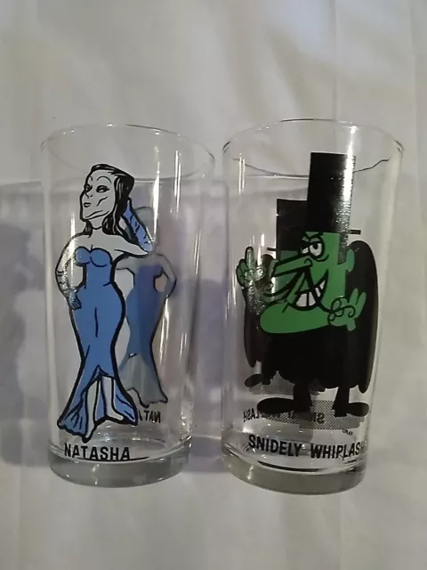 Snidley Whiplash & Natasha Pepsi Cola Cartoon Collector Drinking Glasses 1970"s
