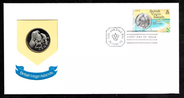 World Coins - British Virgin Islands 25 Cents 1973 First Day Issue Proof Coin