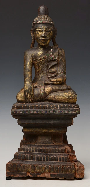 18th Century, Shan, Antique Burmese Wooden Seated Buddha