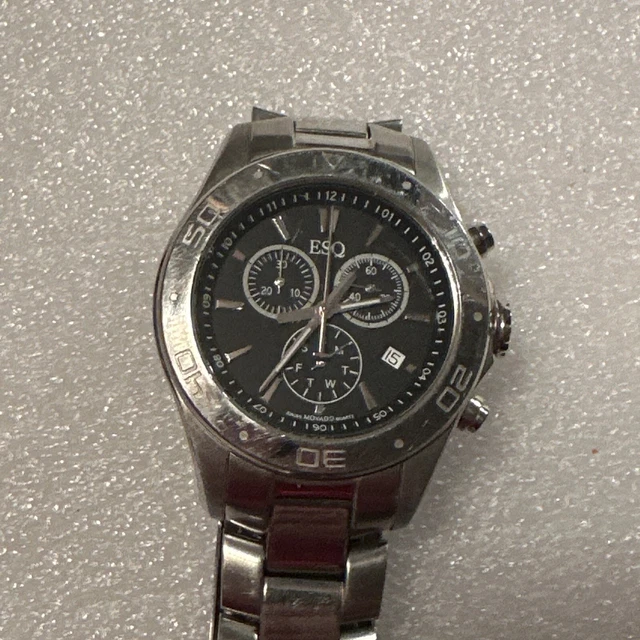 orologio da uomo esq movado, giorno/data, quadrante 12/24 ore, cassa 44 mm, due toni, inox s