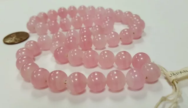 50 VINTAGE JAPANESE 1950's CHERRY BRAND GLASS ROSE QUARTZ 10mm. ROUND BEADS 4594