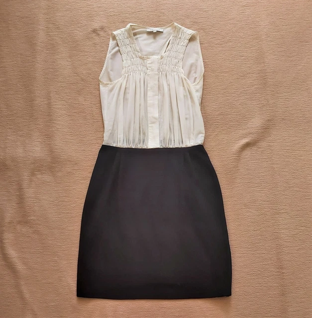 Sandro NEW mini dress Cotton/silk top Sleeveless Black/cream Open back 2 UK 10