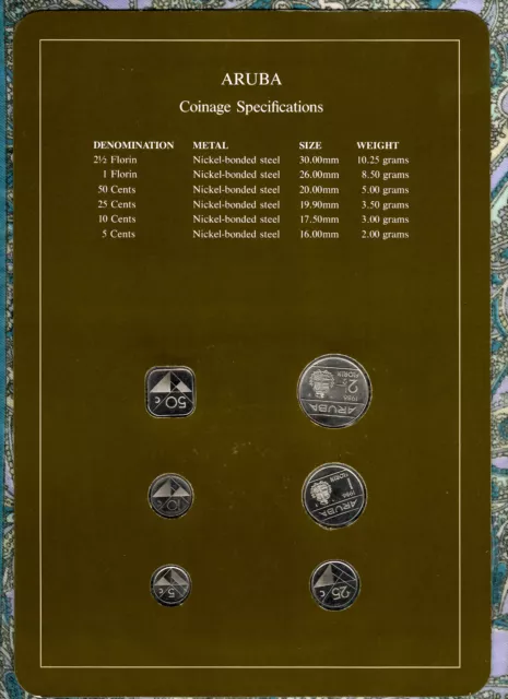 Coin Sets of All Nations Aruba w/card 1,2.5 Florin 5,10,25,50 Cents 1986 UNC 2