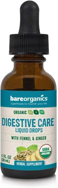Gotas líquidas para cuidado digestivo BareOrganics, suplemento herbal, hinojo orgánico