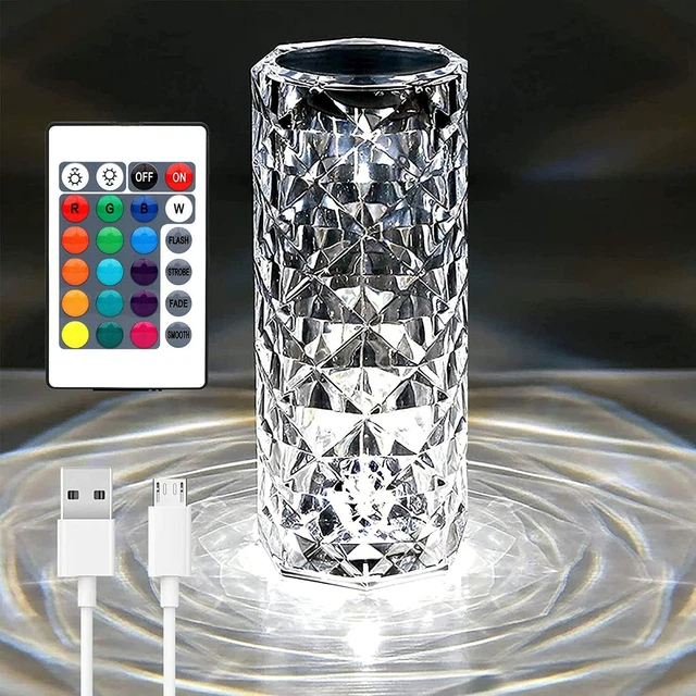 Luce Notturna CRISTALLO LED DIAMOND ROSE LAMPADA DA TAVOLO TOUCH atmosfera USB