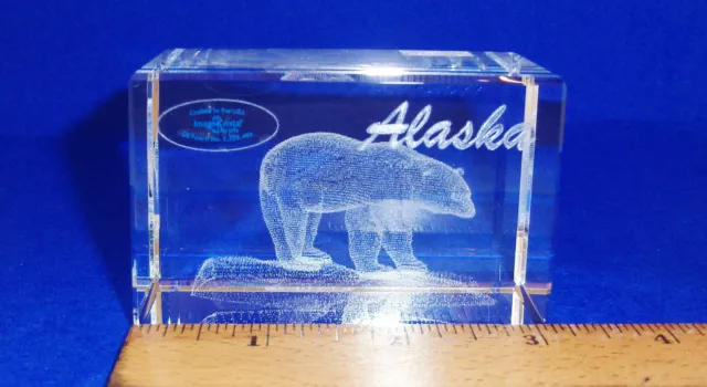 Image 3 Crystal Block By Jaffa W/3D Laser Inner Image-Alaska Polar Bear On Ice