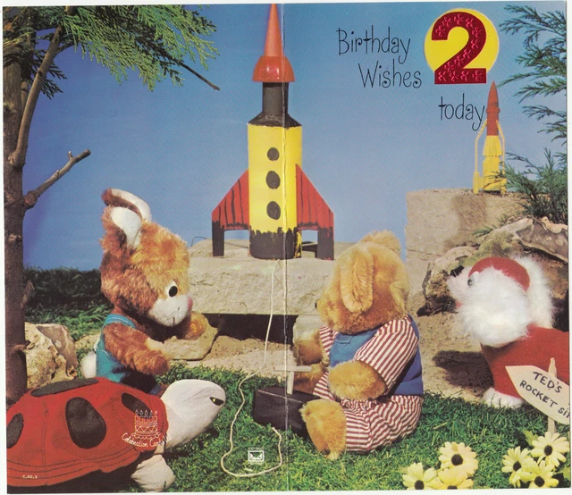 2nd Happy Birthday 2 Years Old Vintage 1970's Greeting Card Boys Girls Rockets