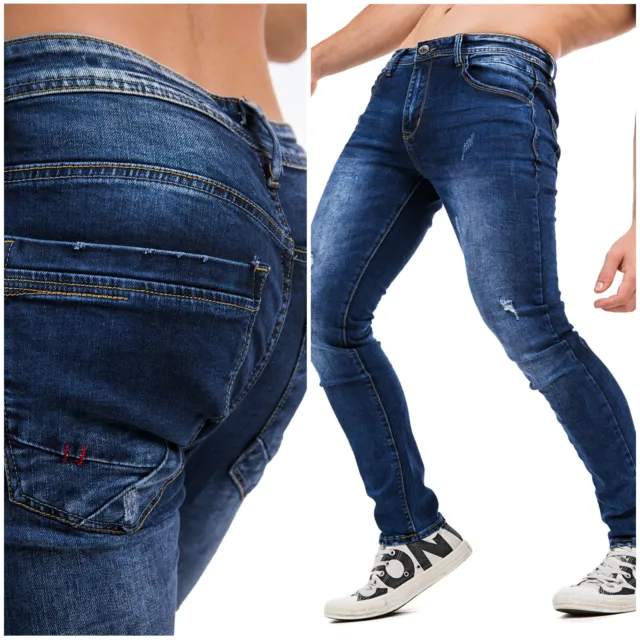 Jeans da Uomo Invernale Slim Fit Pantaloni Caldi con Strappi Classico Strappati