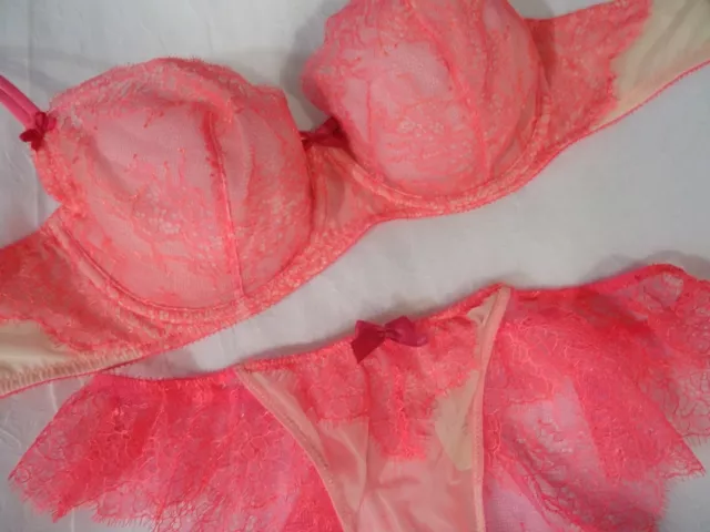 34DD, S NWT Victoria's Secret Chantilly Set Unlined Demi Bra, Cheekini Panty