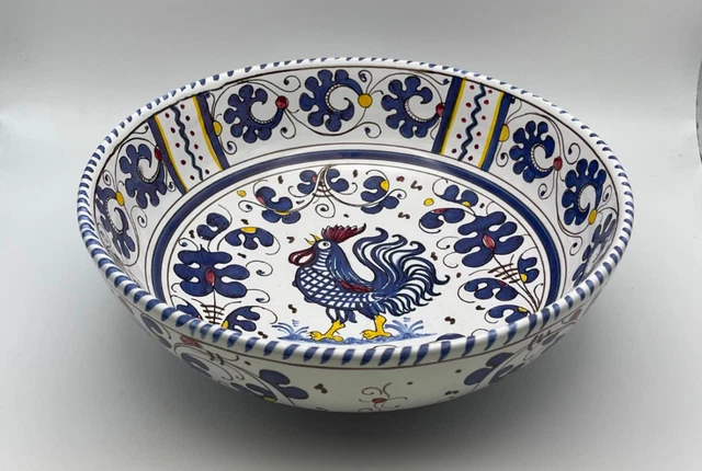 Deruta Italian Pottery BLUE ROOSTER Round Serving Bowl