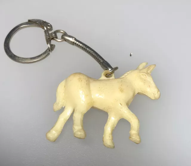 Vintage Plastic Donkey Mule Burro Horse Prize Charm Keychain Key Chain Ring