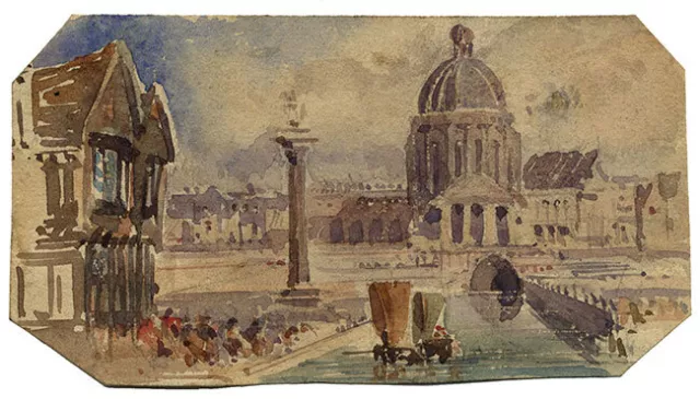 Cityscape Capriccio – Miniature early 19th-century watercolour painting