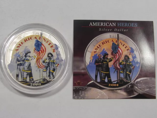 2001 Argent American Eagle 1oz .999 Dollar Colorisé Remembering Our 9/11 Heroes