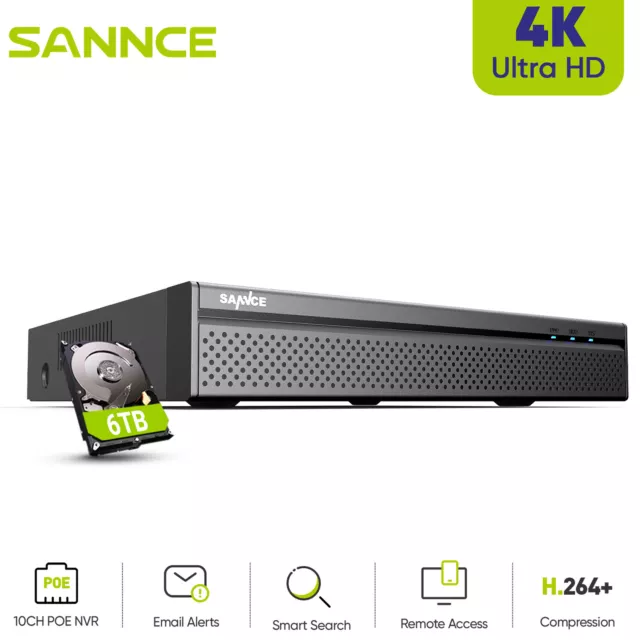 SANNCE 4K 8CH 8MP POE NVR  Home Video Recorder for  Security Camera System CCTV