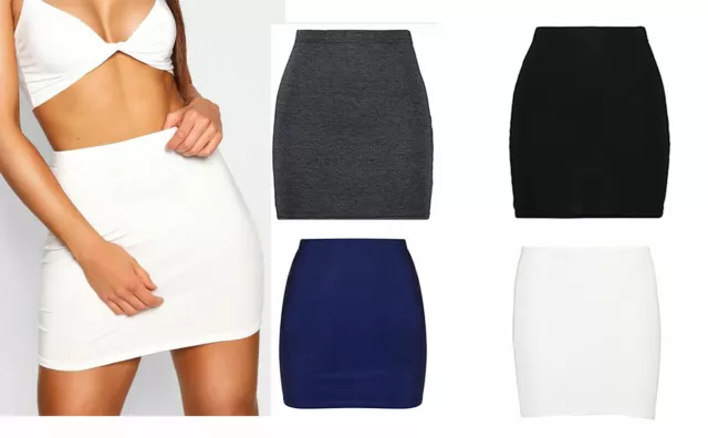 Womens Plain Bodycon Stretch Short Mini Office Pencil Ladies Skirt Size 8-22