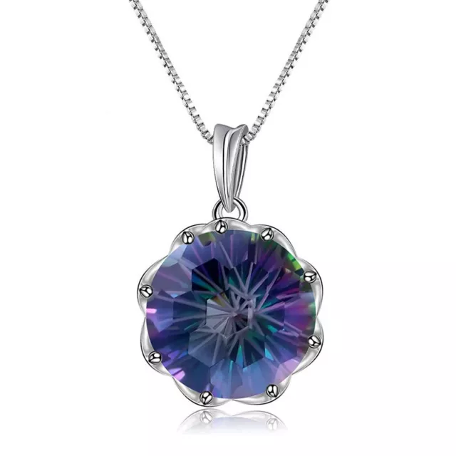 Natural Rainbow Mystic Quartz Gemstone 925 Sterling Silver Pendant Necklace