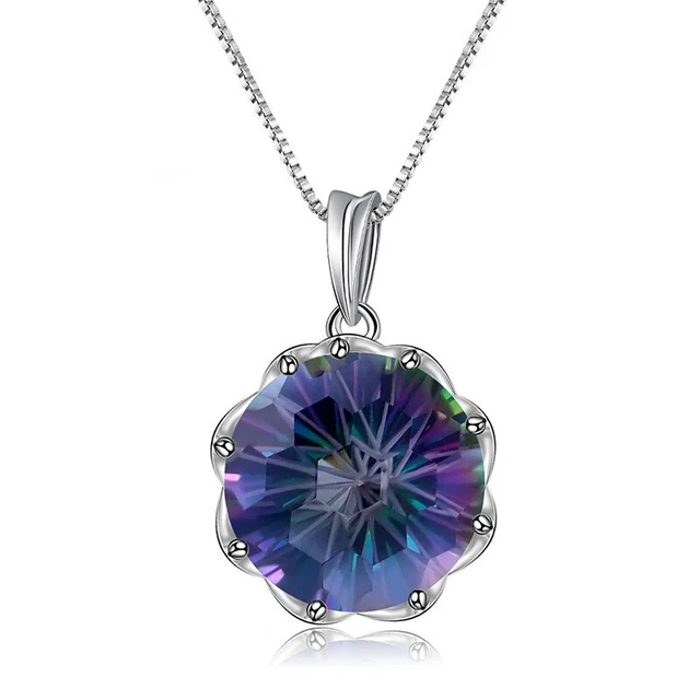 Natural Rainbow Mystic Quartz Gemstone 925 Sterling Silver Pendant Necklace