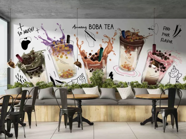 3D Bubble Milk Tea Shop Wall Murals Wallpaper Murals Wall Sticker Wall 39