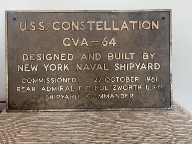 14x23 Solid Brass Vintage USS CONSTELLATION CVA-64 Naval Ship Plaque 32 LBS