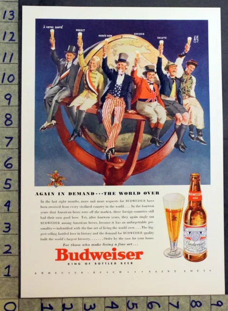 1934 Budweiser Beer Uncle Sam Patriotic World Global Cheers Brewery Ad 31088