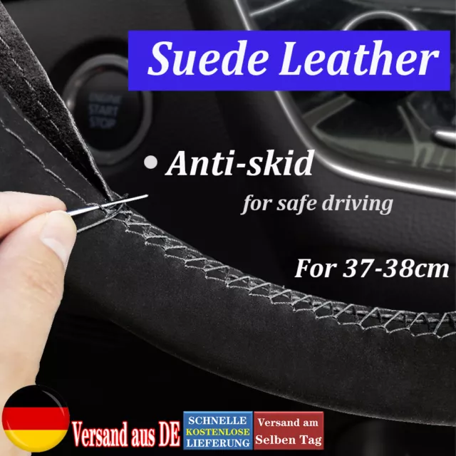 Lenkradbezug schwarz Echt leder 37-38cm zum Schnüren LenkradhülleLenkradSchoner