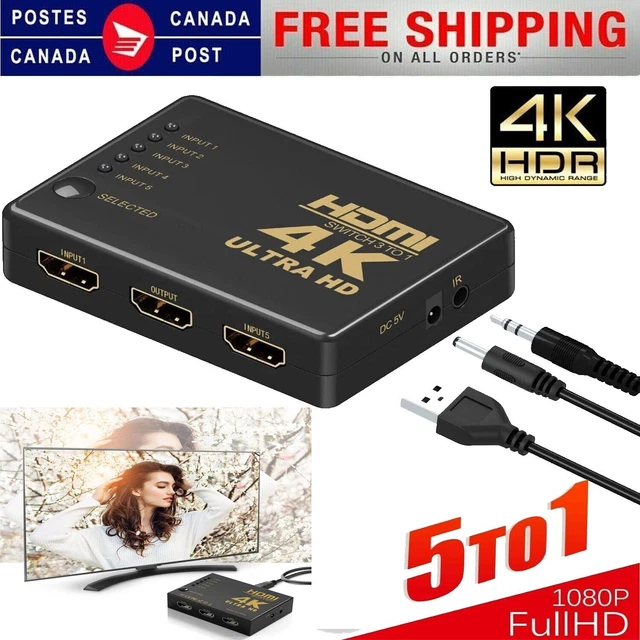 5 PORT 4K HDMI Splitter Auto Switch Switcher HD 1080p Selector Hub with