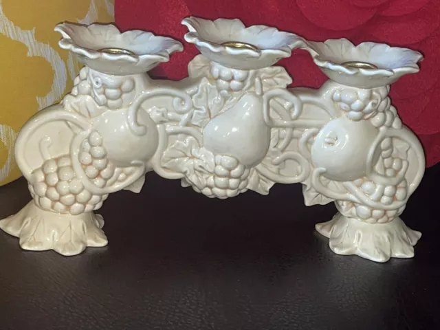 Hallmark HMK LIC. 3 Candle Stick Holder Center Peice Fruit Design