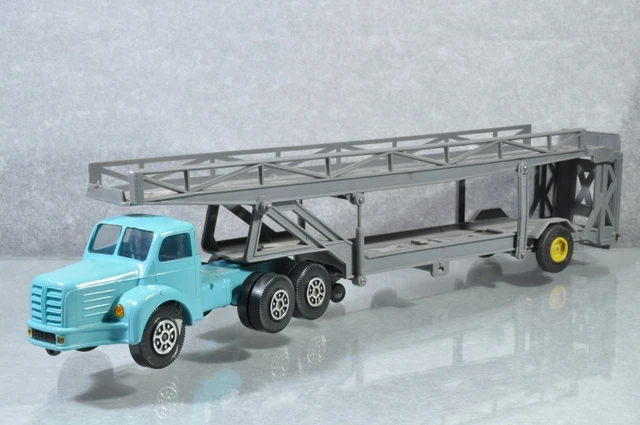 BERLIET TRACTEUR TBO 15 JAUNE ET REMORQUE PORTE VOITURE GRISE NOREV PLASTIQUE - Boutique Loisir