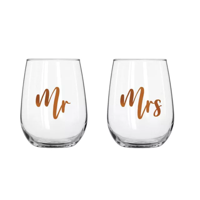 Wedding Gifts for Bride and Groom Mr and Mrs Stemless Wine Glasses Toasting Set