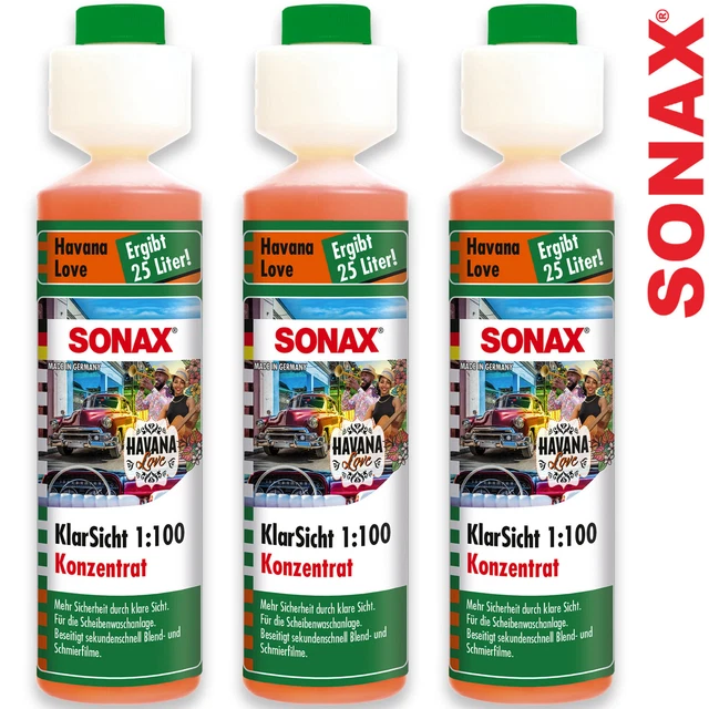 3x SONAX Klarsicht 1:100 Konzentrat Havana Love Scheiben Zusatz Reiniger 250ml