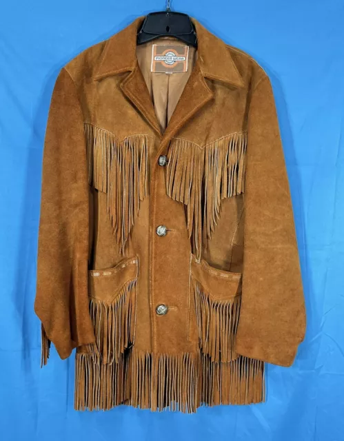 VTG PIONEER WEAR Brown SUEDE LEATHER Western HIPPIE Retro FRINGE Jacket/Coat 36