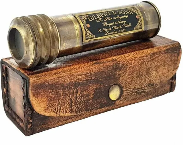 Brass Antique Kaleidoscope Maritime Collectible Telescopes Gift With Leather Box