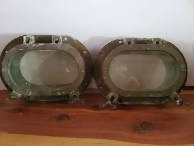 2 pair VINTAGE BRASS OVAL MARITIME PORTHOLE.With Screen  7-1/4" x 10-1/4"