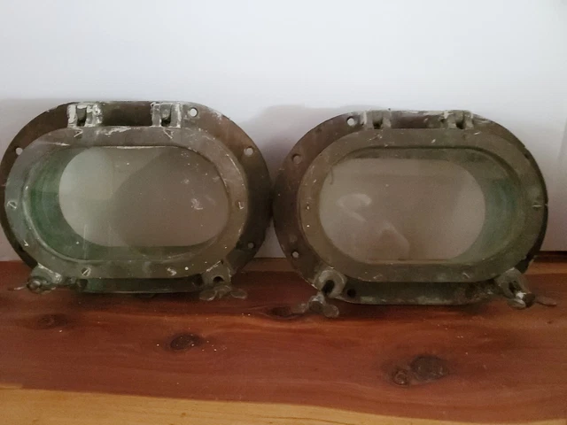 2 pair VINTAGE BRASS OVAL MARITIME PORTHOLE.With Screen  7-1/4" x 10-1/4"