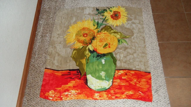 Vintage Silk Scarf - Vase with Three Sunflowers Painting by Vincent van Gogh